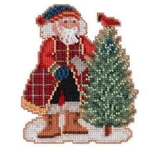 DIY Mill Hill Scotch Pine Santa Christmas Counted Cross Stitch Ornament Kit