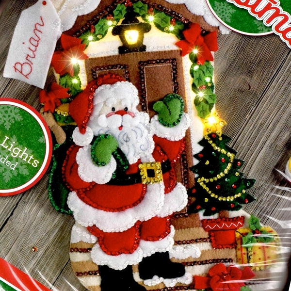 DIY Bucilla Santa is Here Christmas Eve House Lighted Felt Stocking Kit 86893