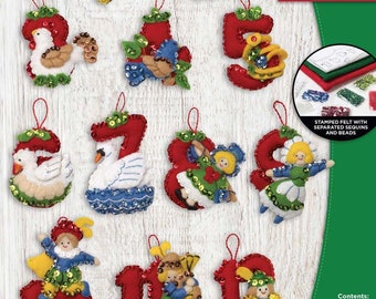 DIY Bucilla Twelve Days of Christmas Holiday Felt Tree Ornament Kit 89446E