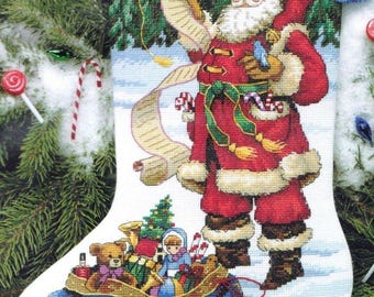 DIY Dimension Checking His List Santa Counted Cross Stitch Stocking Kit 8645