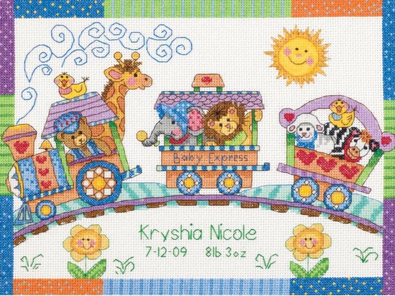 DIY Dimensions Baby Express Birth Record Train Counted Cross Etsy