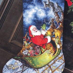 DIY Dimensions Santas Flight Christmas Counted Cross Stitch Stocking Kit 08923
