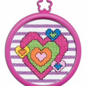 DIY Bucilla Heart Collage Kids Beginner Counted Cross Stitch Kit