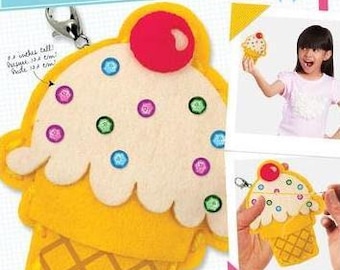 DIY Sew Cute Ice Cream Cone Kids Beginner Felt Backpack Clip Sewing Kit