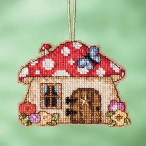 Kit fai da te per ornamento a punto croce con perline di vetro primaverili e fiori della casa a fungo di Mill Hill