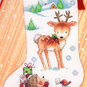 DIY Dimensions Reindeer & Hedgehog Counted Cross Stitch Stocking Kit 08978