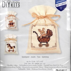 DIY Vervaco Toys Potpourri Gift Bag Counted Cross Stitch Kit set/3