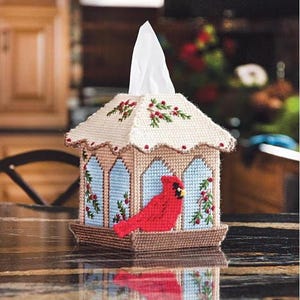 DIY Mary Maxim Bird Feeder Christmas Plastic Canvas Tissue Box Cover Kit 21595
