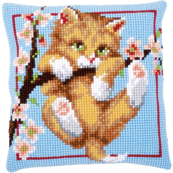 DIY Vervaco Hanging Kitten Cat Chunky Needlepoint 16" Pillow Top Kit