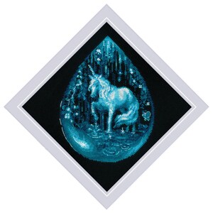 DIY Riolis Unicorn Tear Blue Black Fantasy Counted Cross Stitch Kit