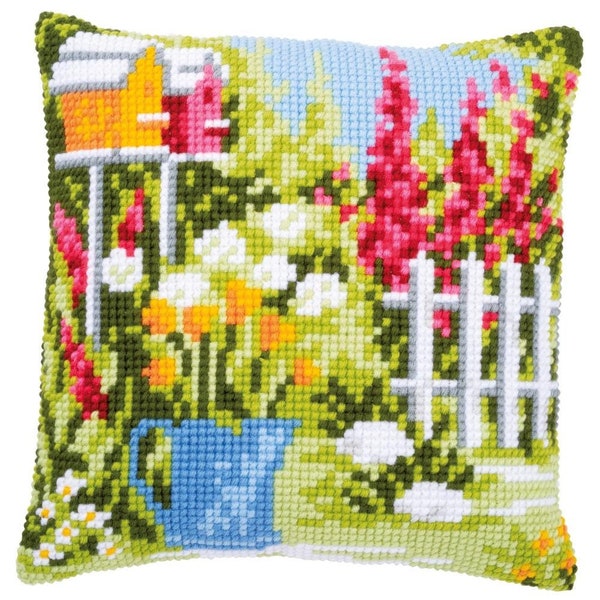 DIY Vervaco In My Garden Flowers Cross Stitch Needlepoint 16" Pillow Top Kit