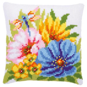 DIY Resealed Vervaco Colorful Flower Cross Stitch Needlepoint 16&quot; Pillow Top Kit