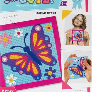 DMG DIY Sew Cute Butterfly Kids Beginner Needlepoint Kit with Frame 6&quot;x6&quot;