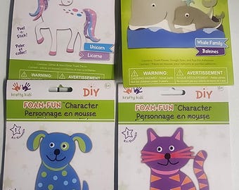 DIY ユニコーン、猫、犬、クジラ 子供用フォームアートクラフトキット バンドル 4個セット