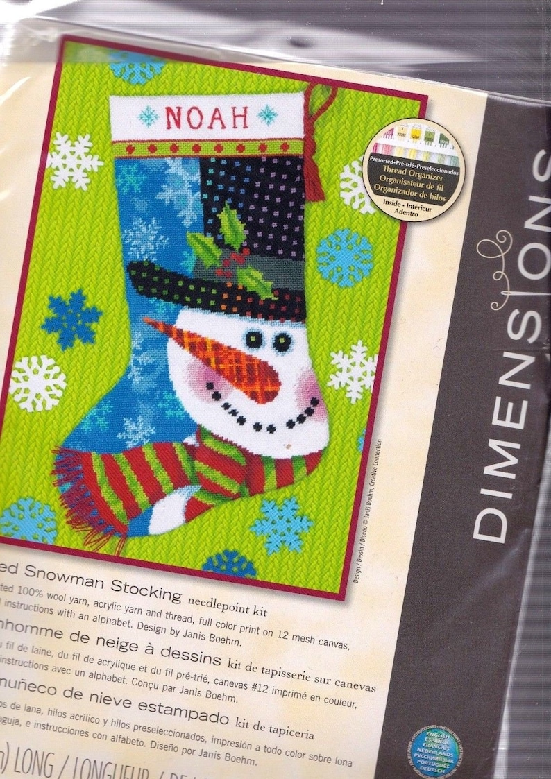 Dimensions Patterned Snowman Christmas Snow Yarn Needlepoint Stocking Kit 09155