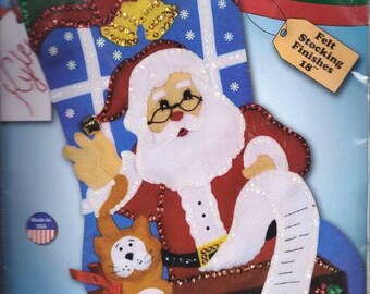 Kit De Bas De Noël à Broder Bucilla - Thème Pain D'épices Et Père Noël (neuf)