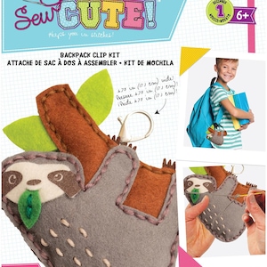 DIY Sew Cute Sloth Kids Beginner Felt Backpack Clip Sewing Kit