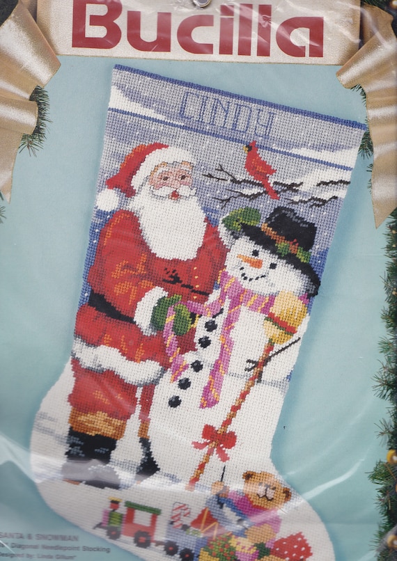 Bucilla Christmas Needlepoint Stocking Kit SANTA /& SNOWMAN 60713 Gillum 18/" NIP