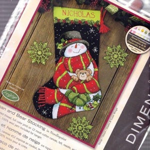 DIY Abmessungen Schneemann und Bär Schnee Weihnachten Nadelspitze Strumpf Kit