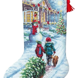 DIY Dimensions Christmas Tradition Snow Counted Cross Stitch Stocking Kit 08995