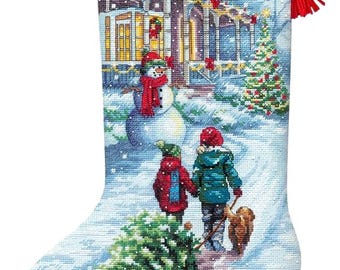 DIY Dimensions Christmas Tradition Snow Counted Cross Stitch Stocking Kit 08995