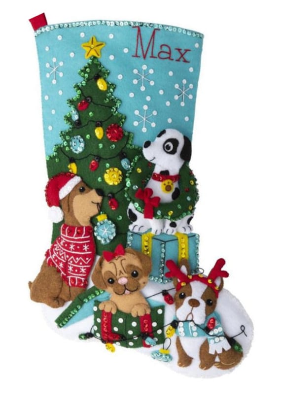 DIY Bucilla Christmas Dogs Holiday Puppy Decorating Felt Stocking