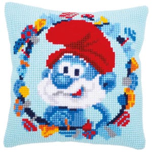DIY Vervaco Papa Smurf Cartoon Yarn Cross Stitch Needlepoint 16" Pillow Top Kit