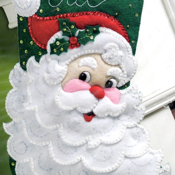 DIY Bucilla Jolly St Nick Santa Face Beard Christmas Eve Felt Stocking Kit 86648