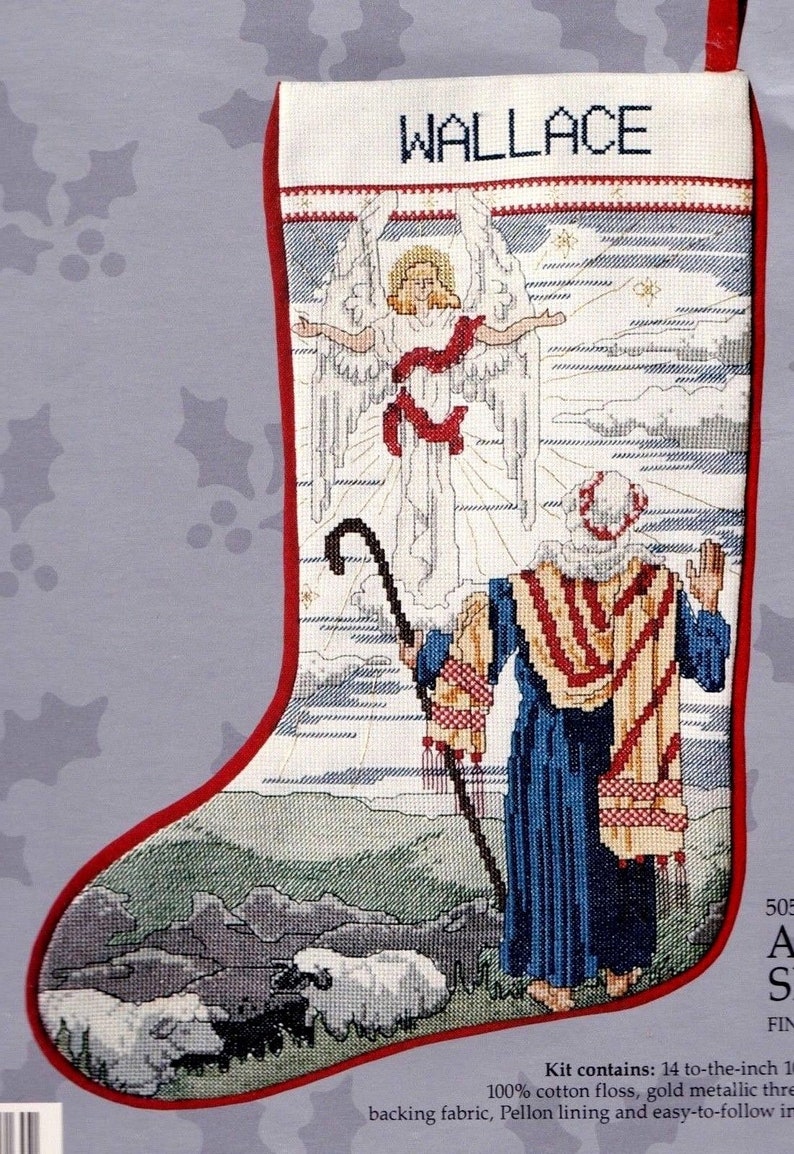 Repackaged Candamar Angel and Shepherd Nativity Christmas Cross Stitch Stocking Kit 50506 R