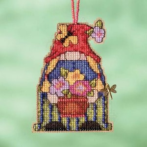 DIY Mill Hill Garden Girl Gnome Spring Glass Bead Cross Stitch Ornament Kit