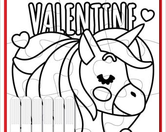 Kit de manualidades de rompecabezas para colorear para niños con unicornio para el Día de San Valentín