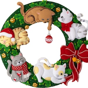 DIY Bucilla Urlaub Hauskatzen Katzen Kätzchen Weihnachtskranz Filz-Kit