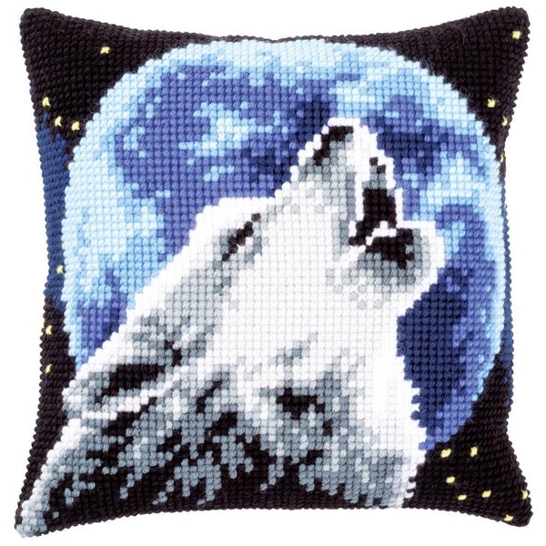 DIY Vervaco Wolf Full Moon Chunky Cross Stitch Needlepoint 16" Pillow Top Kit