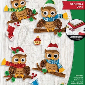 DIY Bucilla Christmas Owls Birds Holiday Felt Ornament Kit