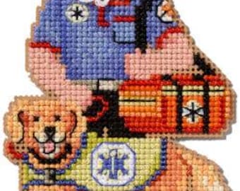 DIY Mill Hill EMT Santa Dog Beaded Counted Cross Stitch Ornament Kit