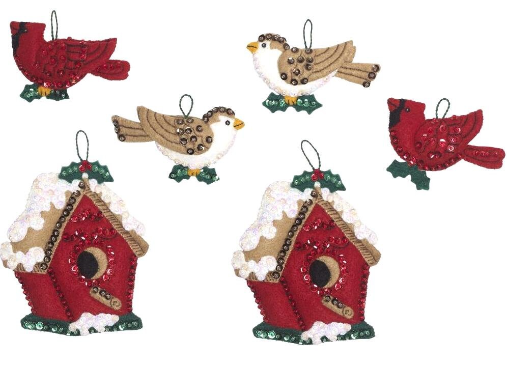 Bucilla Penguins 32267 set of 6 jeweled felt Christmas ornaments kit