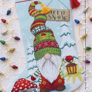 DIY Dimensions Gnome Winter Christmas Counted Cross Stitch Stocking Kit 09000
