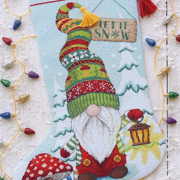 DIY Dimensions Gnome Winter Christmas Counted Cross Stitch Stocking Kit 09000