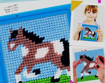 DIY Sew Cute Horse Pony Kids Beginner Needlepoint Kit with Frame 6"x6"