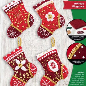 DIY Bucilla Holiday Elegance Red Gold Elegant Christmas Ornament Kit