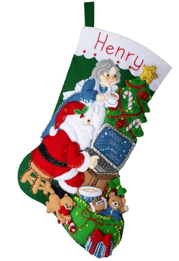 Counted Cross Stitch Christmas Stocking Kit SantaSleigh Reindeer BUCILLA  NOS NIP
