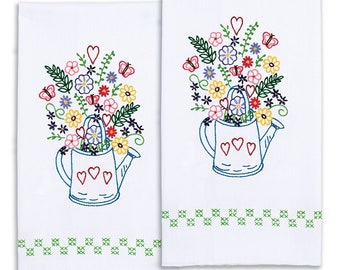 DIY Dempsey Watering Can Flowers Stamped Embroidery Guest Hand Towel Kit