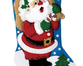 DIY Design Works Jolly Santa Holiday Christmas Delivery Felt Stocking Kit 6805