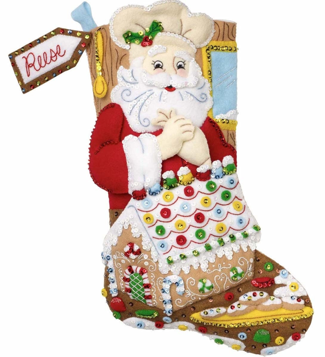 DIY Bucilla Gingerbread Christmas Santa Baking Cookies Felt Stocking Kit  89331E 