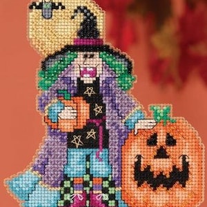 Kit de punto de cruz contado para Halloween de la bruja Muriel de Mill Hill (hazlo tú mismo)