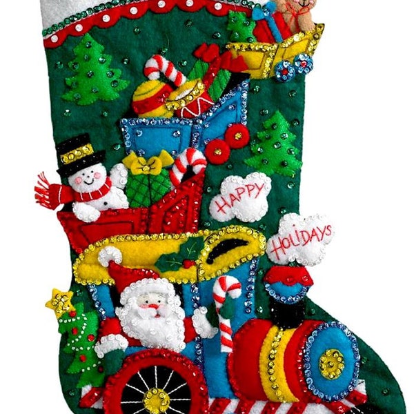 DIY Bucilla Choo Choo Santa Train Snowman Christmas Eve Felt Stocking Kit 86708