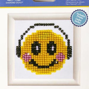 DIY Diamond Dotz Smiling Groove Emoji Kids Beginner Facet Craft Kit w Frame 3&quot;