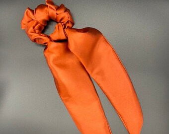 Satin Hair Scrunchie Scarf / Hair Accessories/ Burnt Orange / Elegant Handmade gift