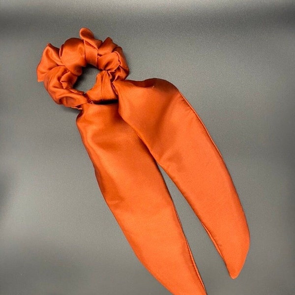 Satin Hair Scrunchie Scarf / Hair Accessories/ Burnt Orange / Elegant Handmade gift