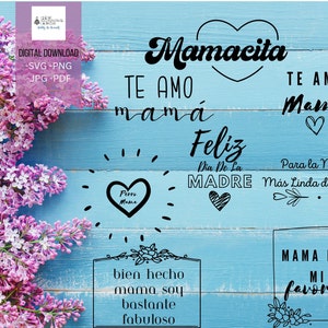 Spanish Mothers Day Digital Download Bundle,  Feliz Dia Del La Mama, Te amo Mama, Matching, Gift ideas- Svg | Png | Pdf | |Jpg